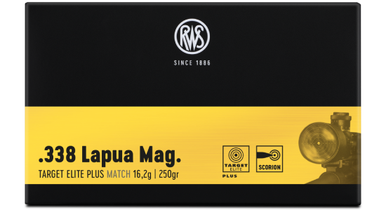 Packaging of RWS .338 Lapua Mag. Target Elite Plus 16,2g
